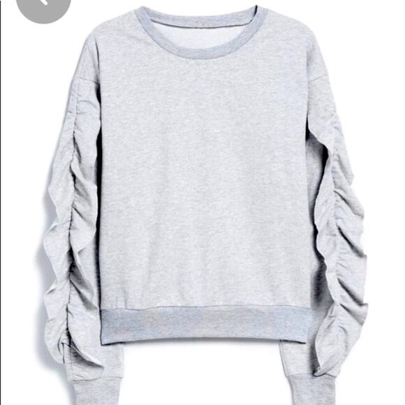 Farrow Crewneck Top Women’s Large Grey Ruffle Sleeve Sweatshirt Shirt Boxy - Picture 1 of 4
